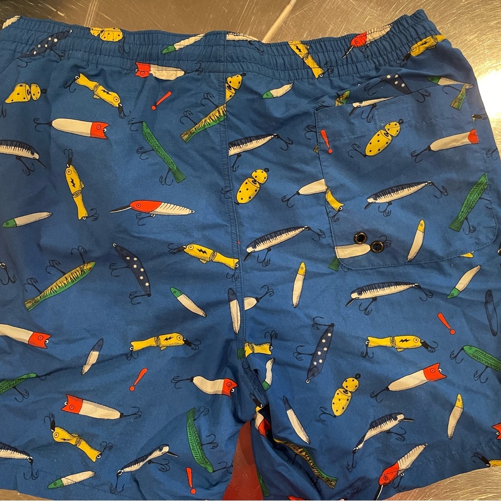 Lacoste Blue Swim Trunks with Colorful Fishing Lure Print